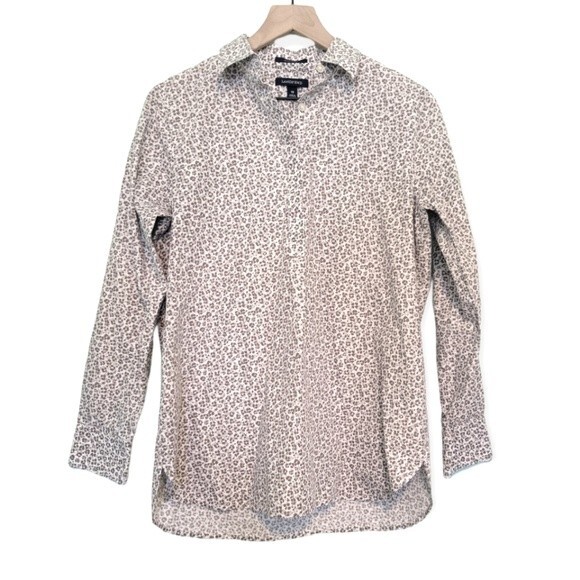 Lands' End No Iron Supima Cotton Leopard Print Popover Top Size 10 - Picture 1 of 5